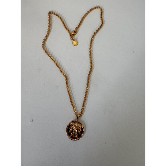 Gold-Plated Multilana Necklace With Janus Pendant 18" Chain Timeless Roman-Inspi - Picture 6 of 16